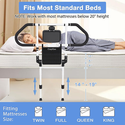 CozyGoo Bed Riser with Sensor Light &amp; Height Adjustment, Ergonomic Bed Rail for Seniors, Extendable Fall Protection with Folding Function, Stable and Safe for All Bed Sizes