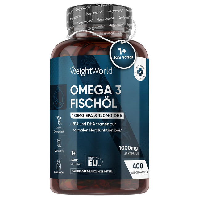 Omega 3 - 400 Capsules 1+ Year Supply - 1000mg Fish Oil per Day - Essential Omega 3 Fatty Acids with EPA &amp; DHA - For Heart, Brain &amp; Blood Pressure (EFSA) - Natural Fish Oil from Anchovies - WeightWorld