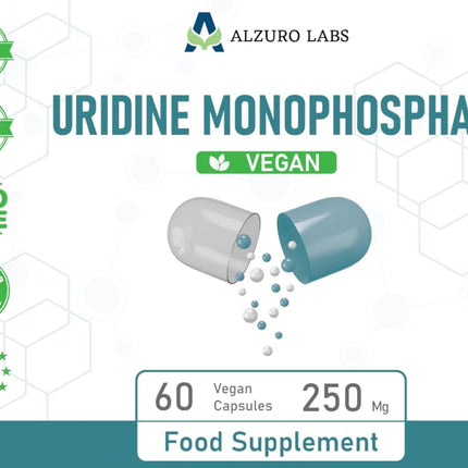 Alzuro Labs Uridine Monophosphate | 250 mg | 60 Vegan Capsules | High-Dose Brain, Memory &amp; Nervous System Support | 2-Month Supply | Laboratory-Tested GMP-Certified Dietary Supplement