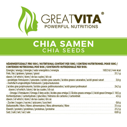GreatVita Chia Seeds 800g, natural and non-GMO