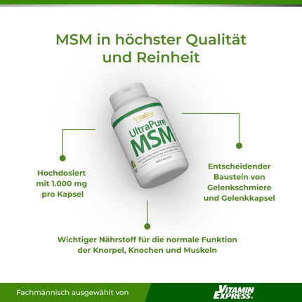 MSM High Dose, Ultra Pure MSM Capsules with 1000 mg Methylsulfonylmethane, 180 Capsules for 6 Months, No Unnecessary Additives Vitality Nutritionals by VitaminExpress