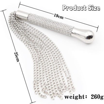 Whip Erotic Props Metal with Chain, Flogger Riding Erotic Pearl Handle Spanking Whip Adult Game Bondage Sex Toys for Couples SM Role Play