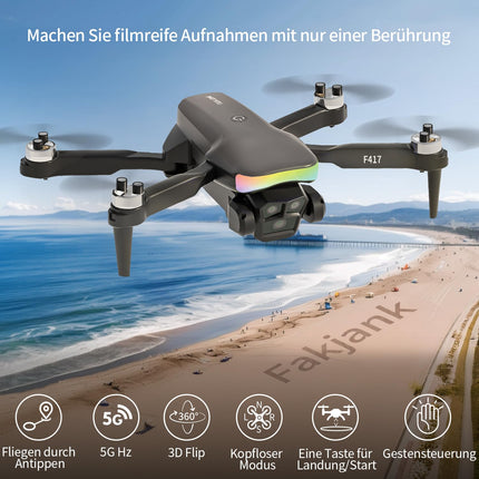 F417 Drone with 1080P Camera for Adults, 90° Adjustable, RGB LED Strip, WiFi FPV Transmission, Dual Camera Drones for Beginners, Brushless, RC Quadcopter Ideal for Beginners &amp; Outdoor Fun, Handbag
