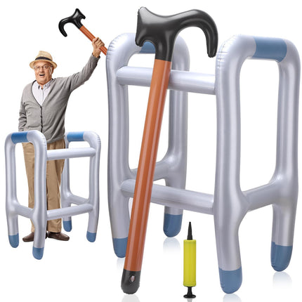 Huiguli Inflatable Walking Aid and Inflatable Walking Stick, Inflatable Rollator with Inflatable Walking Stick, Funny Costume as Grandpa Grandma for Cosplay Carnival Mardi Gras (with Pump)