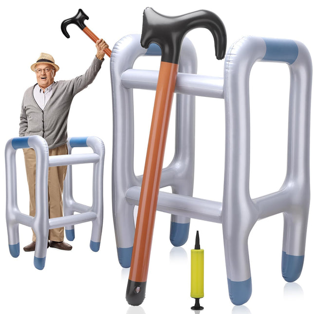 Huiguli Inflatable Walking Aid and Inflatable Walking Stick, Inflatable Rollator with Inflatable Walking Stick, Funny Costume as Grandpa Grandma for Cosplay Carnival Mardi Gras (with Pump)