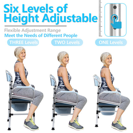 Tubiaz Non-Slip Commode Chair with Padded Seat and Bucket, Height Adjustable 42-54cm, Toilet Chair for Seniors, Disabled People, and Pregnant Women, Up to 160 kg, M1-GGP8073c