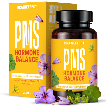 BRAINEFFECT Hormone Balance | Premium Natural Cycle-Regulating PMS &amp; Menopause Capsules | Without Harmful Chasteberry | Botanicals, Vitamin B6 &amp; Magnesium | 60 Capsules