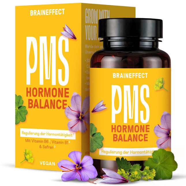 BRAINEFFECT Hormone Balance | Premium Natural Cycle-Regulating PMS &amp; Menopause Capsules | Without Harmful Chasteberry | Botanicals, Vitamin B6 &amp; Magnesium | 60 Capsules
