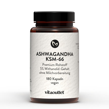 vitaoutlet | Organic Ashwagandha High Dose | KSM-66® Premium Raw Material (180 Capsules) | Original Indian Ashwagandha | Natural | Laboratory-tested | Vegan | For 6 months | Premium Ashwagandha Capsules