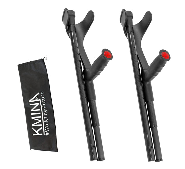 KMINA PRO - Carbon Crutches Foldable Black, Forearm Crutches, Adults, Lightweight Walking Aids, Foldable - Made in Europe