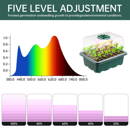5-piece mini greenhouse with raised lid, seedling starter with plant lights, small greenhouse grow accessories, trays, greenhouse cultivation tray, indoor greenhouse cultivation box set (Green-A)