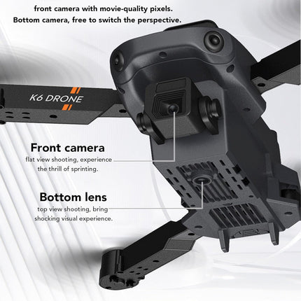 Foldable Quadcopter Drone, K6 FPV RC Quadcopter with 1080P 4K HD Dual Camera, 15 Minutes Flight Time, Intelligent Hovering and Obstacle Avoidance, 50x Zoom Wi-Fi Drone
