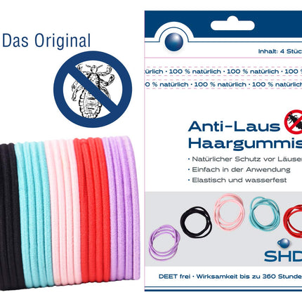 SHD Anti-Lice Hair Ties for Head Lice - VALUE SET of 20, Black, Green, Red, Pink and Purple - Lice Protection 100% Natural - Safe, Healthy and Effective, Helps Protect Against Lice