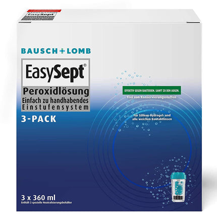 Bausch + Lomb EasySept Peroxide Solution Contact Lens Cleaner for soft contact lenses, preservative-free, with container, 3 x 360 ml