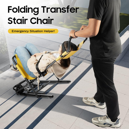 Manual Stairlift Chair, Portable Folding Stair Chair, Adjustable Folding Evacuation Chair with 4 Wheels, Load Capacity 350.53 lbs, Aluminum Stairlift Chair for Elderly, Yellow