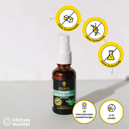 Bee&amp;You Propolis Throat Spray with Honey (6%) 30 ml (Soothing Blend, Fair Trade, Natural &amp; Controlled Ingredients)