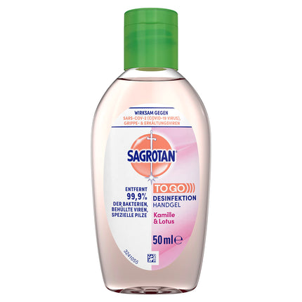 Sagrotan Hand Disinfectant Gel Chamomile &amp; Lotus Disinfectant for hands in a handy travel size – 1 x 50 ml antibacterial gel