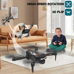 Drone with 1080P HD Camera for Kids, RC Drone with 2 Batteries, Foldable Quadcopter with FPV WiFi Transmission, Gravity Sensor, 3D Flip Mode, One-Button Takeoff/Landing, Altitude Hold Mode (Black)