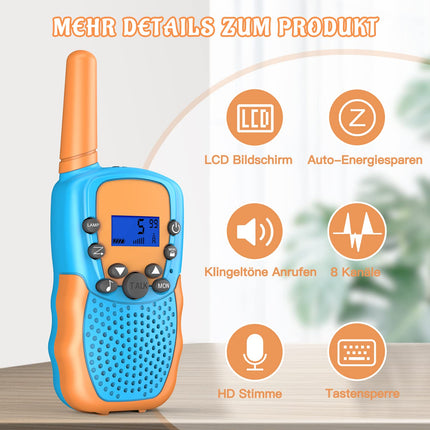 Walkie Talkie, Bakoherp Two-Way Radio Children's Gifts for Boys and Girls from 3-12 Years, Woki Toki for Children with 8 Channels, LED Flashlight, LCD Screen and VOX Function for Adventure, Camping, Hiking