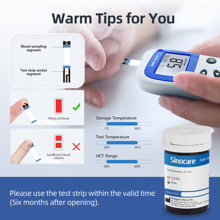 Blood glucose test strips, test strips blood glucose 50 for sinocare Safe Accu2 blood glucose meter, sugar test strip set