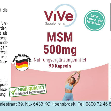 MSM 500 mg - 90 Capsules - Organic Sulfur - Methylsulfonylmethane - 3000 mg Daily Dose - High Dose and Vegan | Quality from Germany - ViVe Supplements