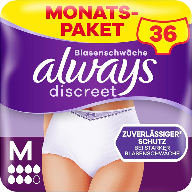 Always Discreet Incontinence Pants for Women Plus M 36 Pieces, Locks in Odors and Fluids Instantly