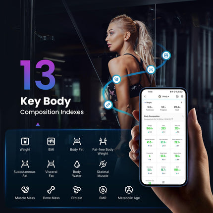 RENPHO Digital Bathroom Scale, Bluetooth Body Fat Scale with High-Precision Sensors, Smart Scale with Body Fat and Muscle Mass 180 kg/400 lbs