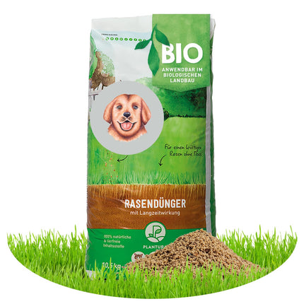 Plantura Organic Lawn Fertilizer Spring/Summer, 100% organic long-term fertilizer for a lush green lawn, effective for 3 months, healthy lawn, displaces moss and weeds, low-dust granules, 10.5 kg for 250 m²