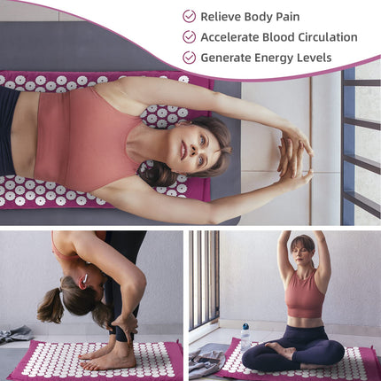 Acupressure set, acupressure mat with pillow for neck and back pain, magnetic field therapy and acupressure with a carrying bag, acupressure massage mat ideal for women and men