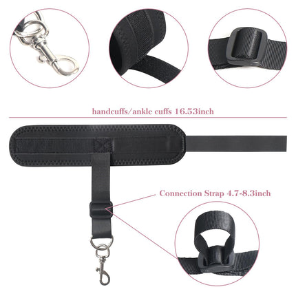 BDSM Bondage Set Bed Restraints Sex Toy for Couples | Extremely Sturdy Restraint Set with Bed Restraints, Handcuffs, Blindfold, Bed Straps, Adjustable Length, 1 Minute Quick Installation