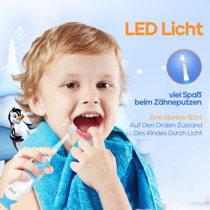 Seago Electric Toothbrush for Children and Baby Toothbrushes from 0, 1, 2, 3 Years, with LED Light, Round Soft Replacement Brushes, Electric Toothbrush for Baby, 2 Minute Smart Timer, Waterproof IPX7, SG513 (Blue)