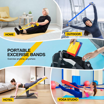 Set of 3 1.5M/2M long fitness bands resistance bands in 3 strengths, 100% natural latex resistance bands exercise band for Crossfit, muscle building, yoga, Pilates for men and women