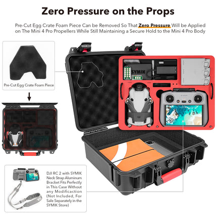 SYMIK Two-layer waterproof case for DJI Mini 4 Pro, Professional drone case bag for DJI Mini 4 Pro/3/Pro, RC/RC2/N1/N2, Fly More Combo drone accessories P330-MMDL