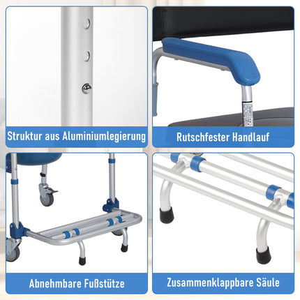 Mosegor height-adjustable toilet chairs, shower chairs with wheels, bedside chair with armrests, toilet wheelchair, mobile toilet chair, 150 kg load capacity, suitable for bedrooms, bathrooms, hospitals