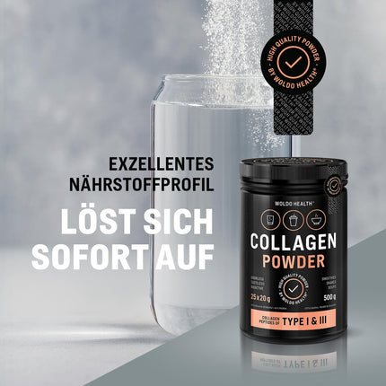 Collagen Powder Grass-Fed Type 1 &amp; 3, Tasteless - 500g Bioactive Tasteless Collagen