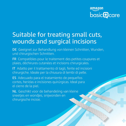 Amazon Basic Care - Wound Closure Strips, Hypoallergenic, Sterile, 4 Sizes, 60 Count