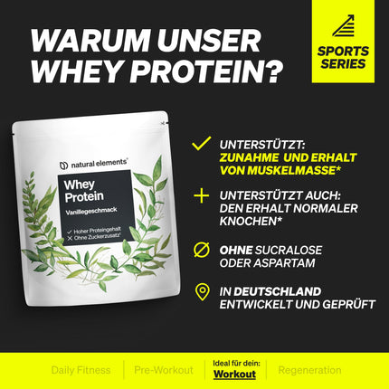 Whey Protein Powder – Vanilla – 1kg – 24g protein per serving – not too sweet, only natural flavors – high dosage – produced in Germany &amp; laboratory tested