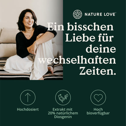 NATURE LOVE® Wild Yam Capsules - 180 Menopause Capsules vegan - High dosage with 880mg extract (including 176mg diosgenin) - laboratory-tested, without unwanted additives and produced in Germany
