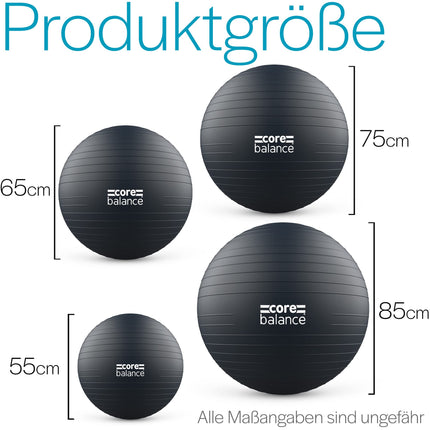 Core Balance, burst-proof exercise ball - for fitness, yoga, pregnancy - 55cm, 65cm, 75cm, 85cm - incl. air pump