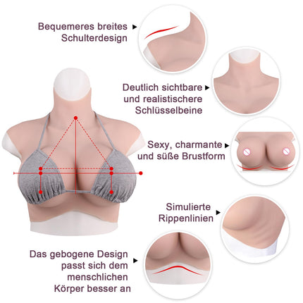 MOTLEYBEAN 7th Generation Fake Boobs Oil-Free Silicone Breast CD ECup Silicone False Breast Breast Plate for Crossdresser Transgender Cosplay (S-Ivory White, D-Cup Silicone Filling)