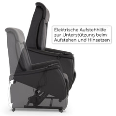 Raburg TV chair with stand-up aid, recliner chair with reclining function, electric with remote control, 2 motors, pocket spring core/comfort upholstery, up to 120 kg, leather/faux leather, Marie, dark brown
