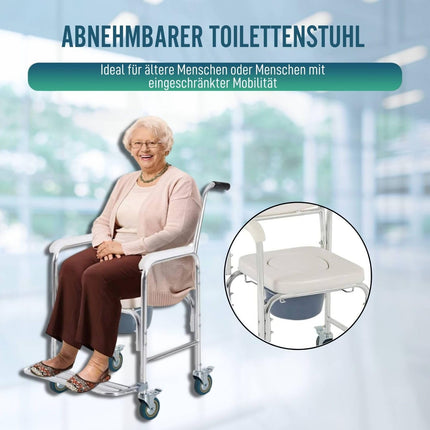 OrtoPrime Commode Chair with Wheels – 3 in 1 – Commode Chair for Seniors – Folding Commode Chair – Shower Commode Chair – Height-Adjustable Toilet Chair – Mobile Commode Chair