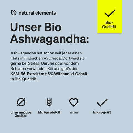 Organic Ashwagandha – KSM-66® premium raw material (180 capsules with above-average range) – 5% withanolide content – ​​laboratory-tested, vegan, and high-dose
