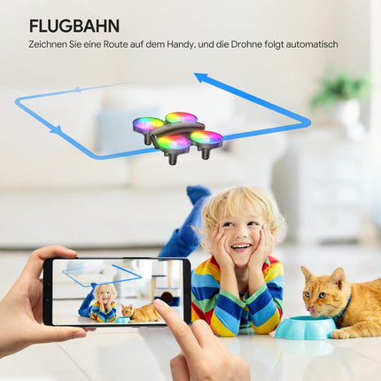 Mini Drone with Camera HD 1080P for Kids Beginners, TOMZON RC Quadcopter with Colorful LEDs, Long Flight Time, 360° Propeller Protection/Throw Go/3D Flip/, Helicopter Remote Controlled Toy Drone Indoor