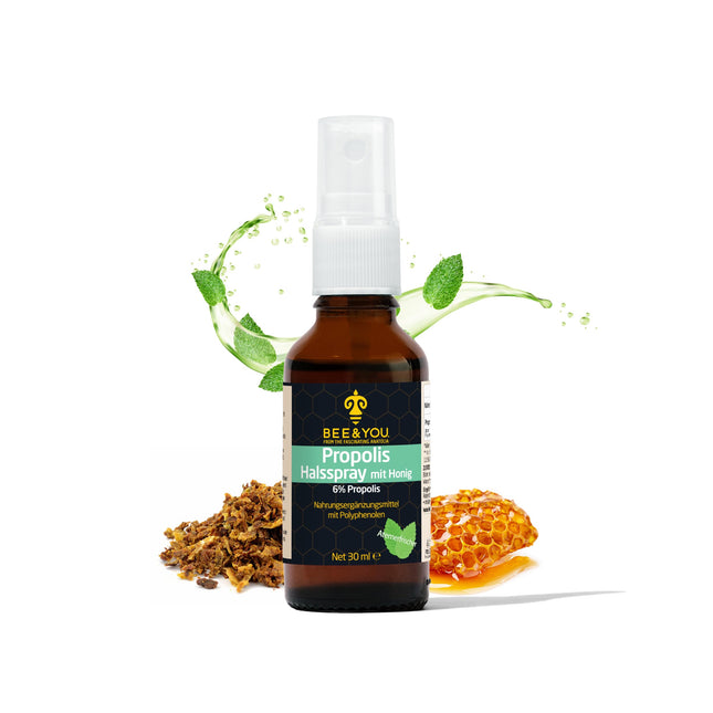 Bee&amp;You Propolis Throat Spray with Honey (6%) 30 ml (Soothing Blend, Fair Trade, Natural &amp; Controlled Ingredients)