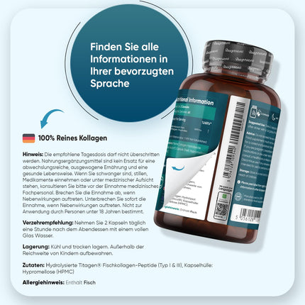 Collagen Capsules - 1200mg Pure Marine Collagen Types I and III - Hydrolyzed Fish Collagen Peptides - 120 Capsules for a 2-Month Supply - Alternative to Powder - WeightWorld