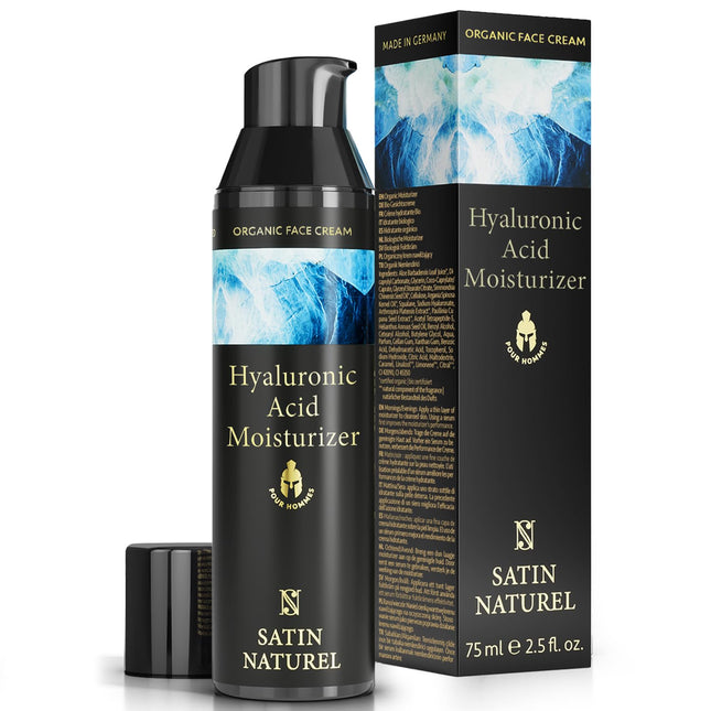 Satin Naturel Moisturizer Face for Men with ORGANIC Aloe Vera + Hyaluronic Acid + Argan Oil - Men's Face Cream for Optimal Care and Freshness - Men's Facial Care 75ml - Vegan Skincare
