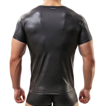 Crongless Men's Sexy T-Shirt, Patent Leather Short Sleeve Wetlook Top Undershirt Fitness Latex Shirts Tank Top Slim Fit (M)