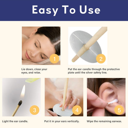 Ear candles, ear candles for cleaning earwax, 10 pcs, natural and non-toxic cylinder with safety filter, protective discs and cotton swabs
