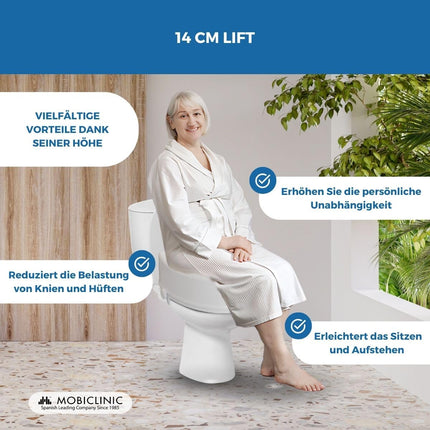 Mobiclinic®, Raised Toilet Seat, 14 cm, Titanium, European Brand, Raised Toilet Seat, Toilet Seat for Seniors, Toilet Aids, Extra Stable, White